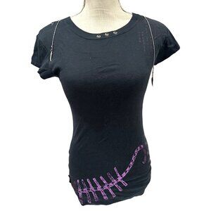 Kishi Cosmos Black Graphic Tee With Purple Angel Wing Design M